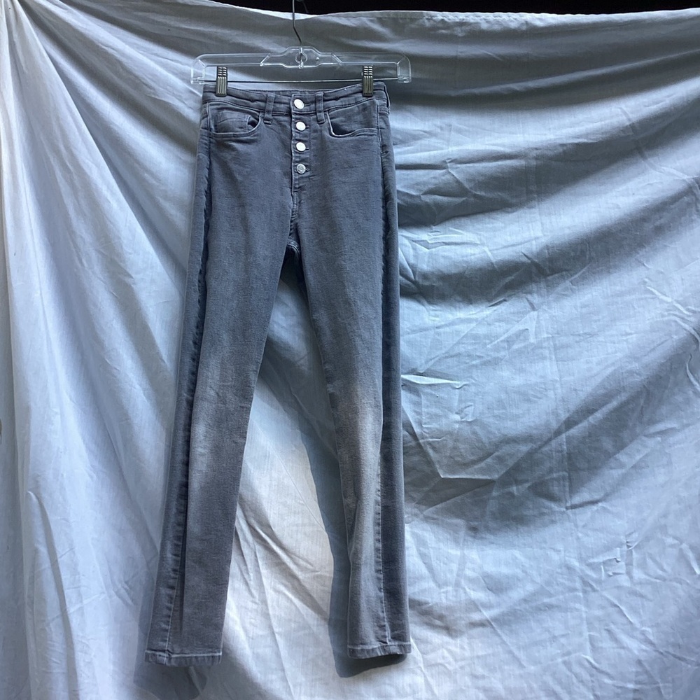Unbranded gray faux button fly straight leg jeans, size 12